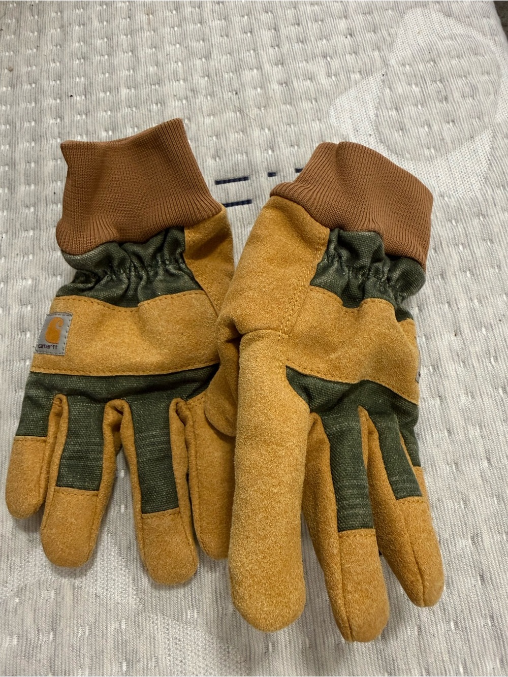 Carhartt Brown and Green Suede Work Gloves